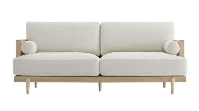 Natural Cane Upholstered Sofa 80"